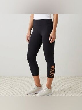 Sears Black Criss Cross Cutout Cropped Leggings Capris Activewear Size Large